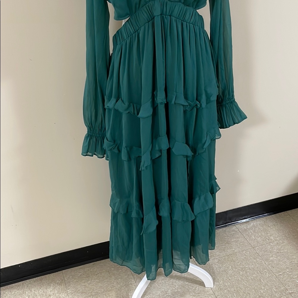 ASOS Green Ruffled Tiered Long Sleeve Dress - Picture 2 of 5
